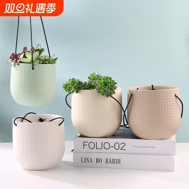 花器隔热防漏办公室陶瓷轻奢室外夏天躲避屋陶瓷悬吊有孔无孔花盆
