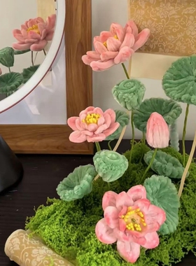、卷轴荷花国风意境小摆件手工