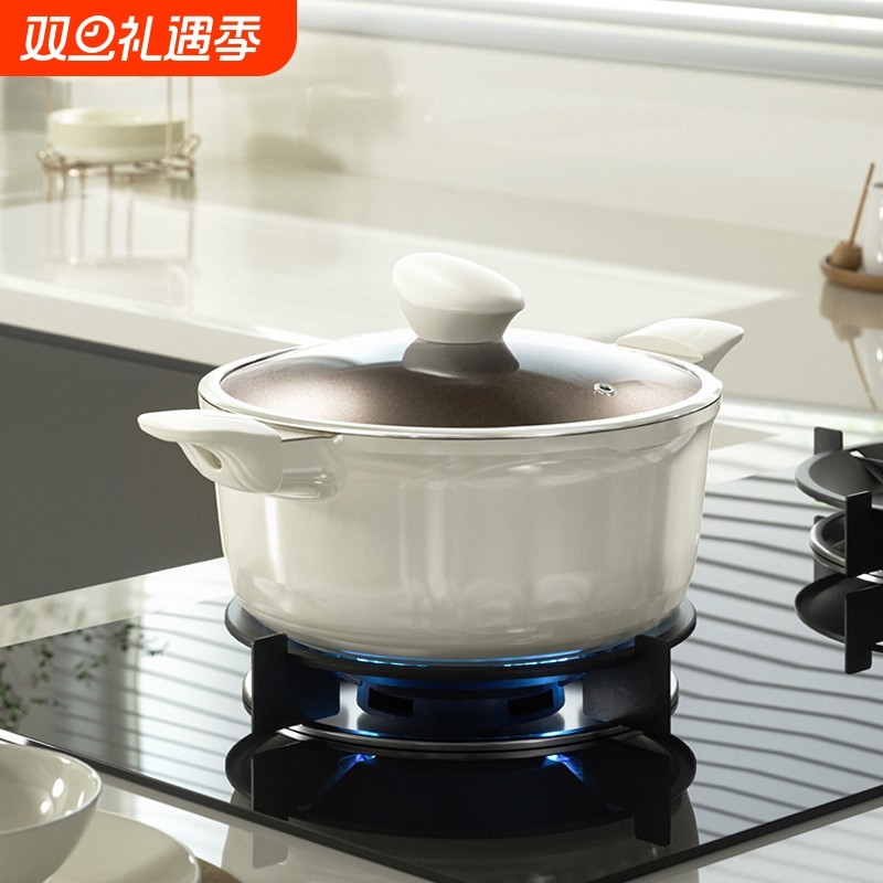 钛上钛新款汤锅家用陶瓷不粘锅双耳炖煮锅蒸锅搪瓷锅电磁炉燃气灶