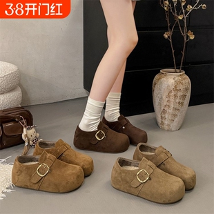 勃肯鞋女小个子内增高5CM~真皮厚底加绒秋冬新款棉鞋博肯单鞋毛绒