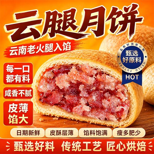 正宗云腿月饼云南小饼传统滇式散装酥皮月饼中秋节旗舰店火腿糕点