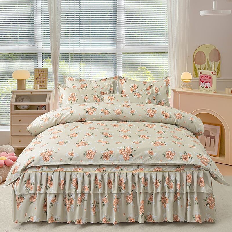 韩版床裙款四件套防滑床罩三件套席梦思公主床单双人被套床上用品