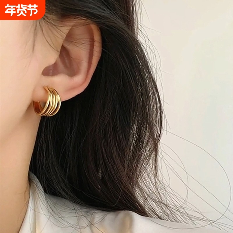 耳扣式女高级感小众设计复古港风小耳圈2025年新款潮金属圆圈耳饰
