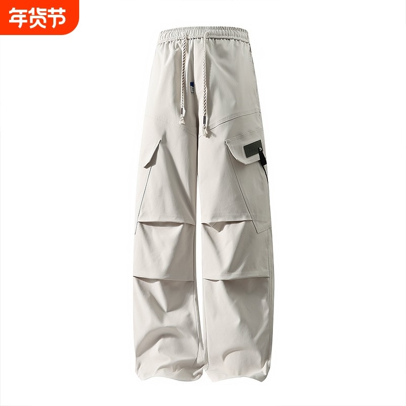 工装风多口袋直筒休闲裤男宽松系绳百搭长裤休闲大码鱼骨纹梭织裤,男装,休闲裤,淘宝优惠券,粉丝福利购,淘宝优惠卷