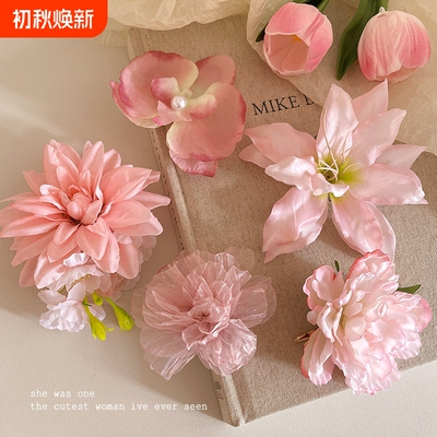 甜美度假风粉色花朵发夹