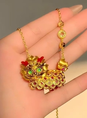 钱币麒麟吊坠项链国风可爱轻奢高级萌趣时尚高颜值精致百搭锁骨链