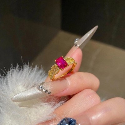 复古仿红宝拉丝戒指小巧精致饰品气质轻奢高级感手饰时尚百搭首饰