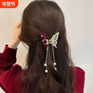 蝴蝶发夹女高级感半扎发流苏吊坠发饰2026新款后脑勺抓夹婚礼发型