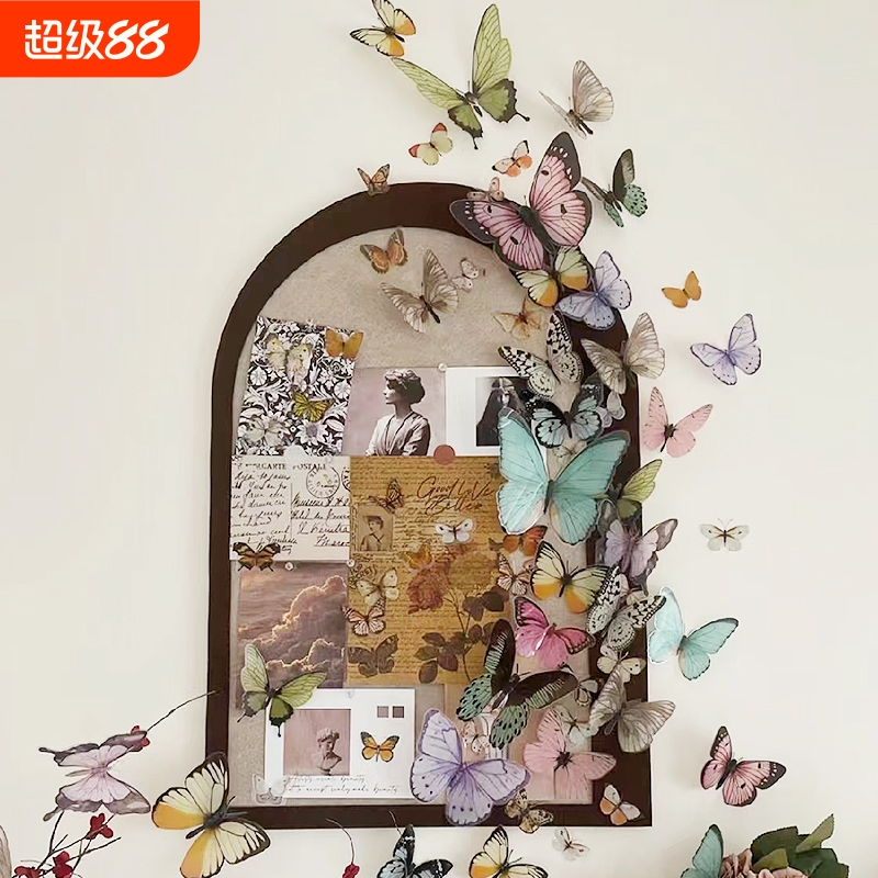 3d蝴蝶毛毡板墙贴照片墙软木板展示板卧室玄关背景墙面装饰画背景板免打孔自粘羊毛毡立体不伤墙图钉上墙墙纸图片
