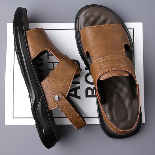 2026新真皮沙滩鞋夏季新款乳胶软底凉鞋男外穿防滑休闲两用凉拖鞋