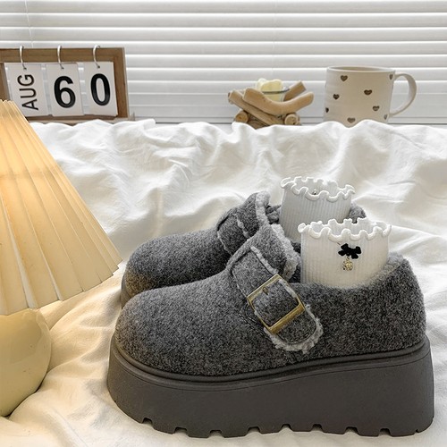 厚底增高加绒灰色勃肯鞋女2025新款冬季保暖雪地靴一脚蹬毛毛棉鞋