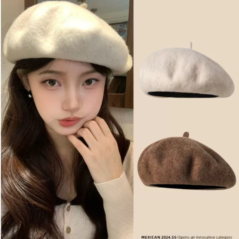 羊毛贝雷帽子女2025新款秋冬季显脸小蓓蕾帽韩版百搭画家帽