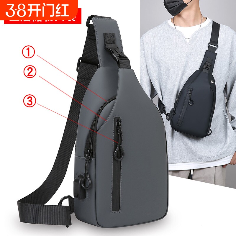 莎琦腰包轻便新款机车斜挎包斜跨包单肩背包大容量胸前休闲黑色