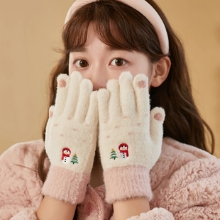 手套女冬季 可爱加绒加厚骑车女生冬天保暖学生骑行可触屏 2025新款