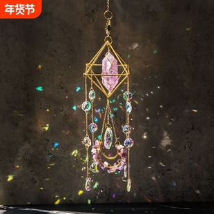 ins阳光水晶捕手太阳风铃光影房间窗户挂饰彩虹手工挂件户外风铃