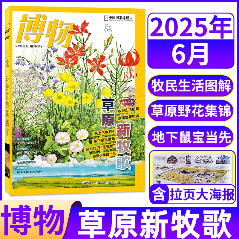 博物杂志2025年6月主题：草原新牧歌 牧民生活图鉴 草原野花图集  地下鼠宝当先 中国国家地理青少年版自然科学探索动植物科普百科