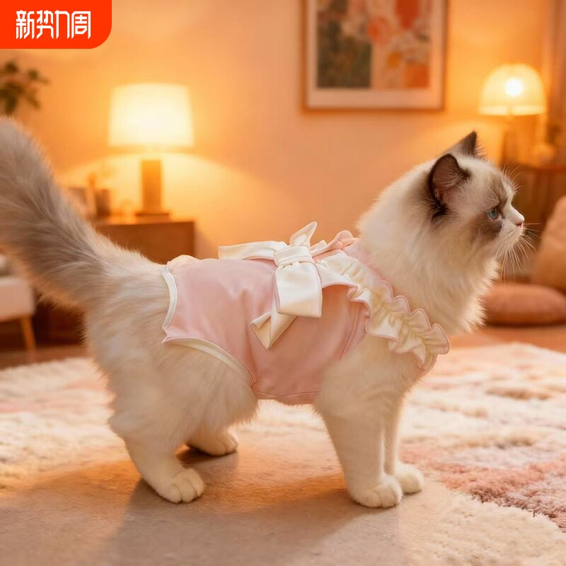 宠物秋季小狗狗护肚衣小型犬睡衣猫咪泰迪四脚衣服绝育服薄款粉色