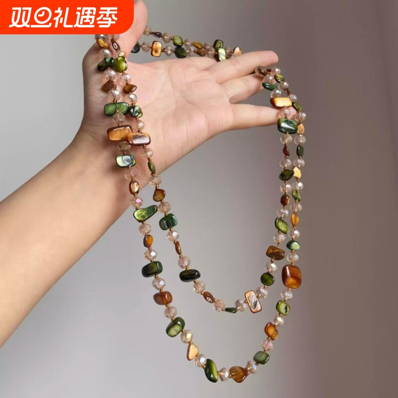 中古项链波西米亚彩色串珠双层项链2025新款复古轻奢设计感度假风