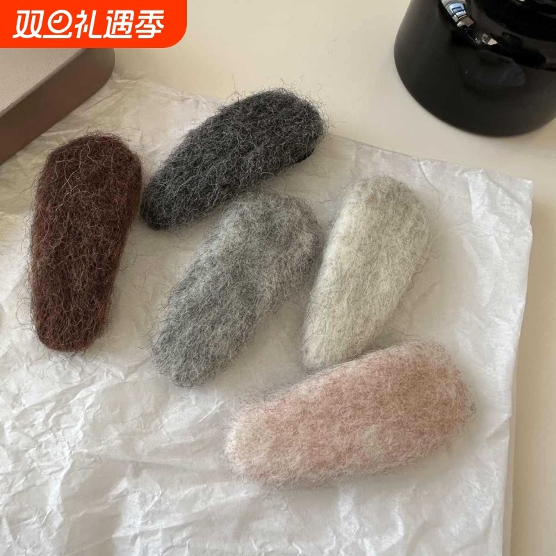 韩国网红ins新款纯色仿羊羔毛bb夹发夹简约百搭刘海夹侧边夹发饰