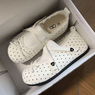 板鞋女适合夏天搭裙子的圆头玛丽珍韩系小众温柔碎花百搭小白鞋子