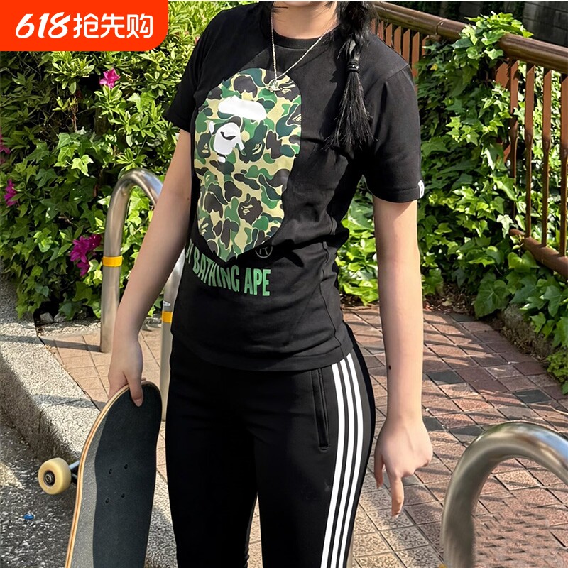 潮牌APE短袖t恤纯棉重磅高版本SHARKAPE猿人迷彩运动上衣