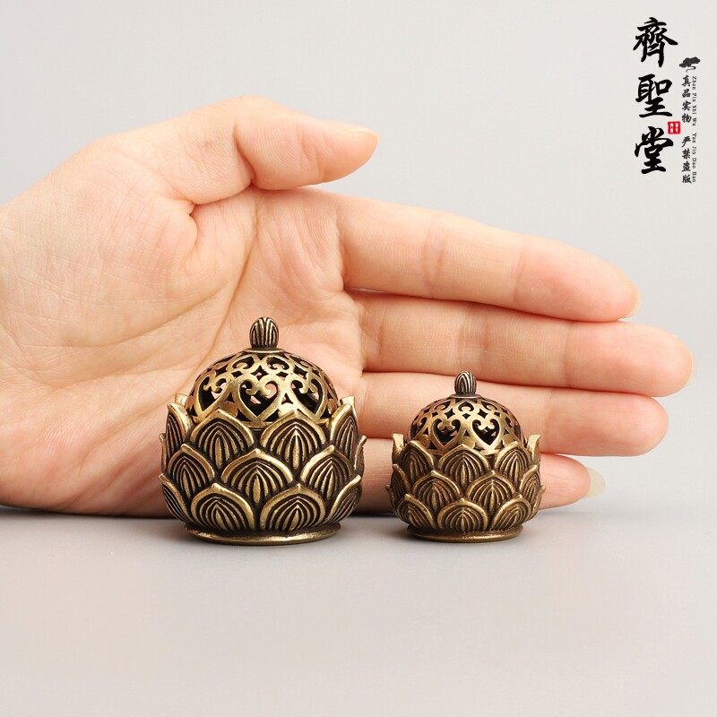 纯铜迷你小香炉铜质莲花香薰炉带盖一炷香铜炉