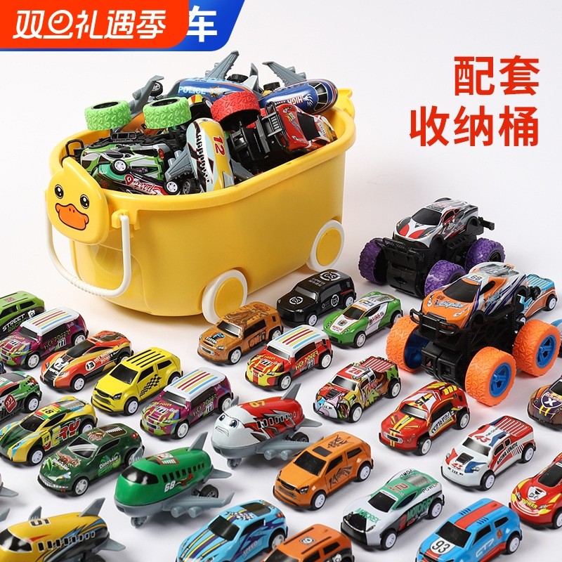 回力迷你合金飞机儿童小汽车模型玩具收纳桶装套装铁皮车耐摔批发