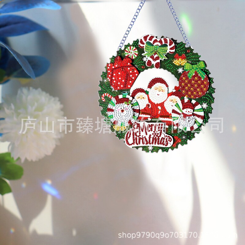 钻石画 diy手工贴钻跨境批发现代客厅门窗装饰挂画圣诞节花环钻石