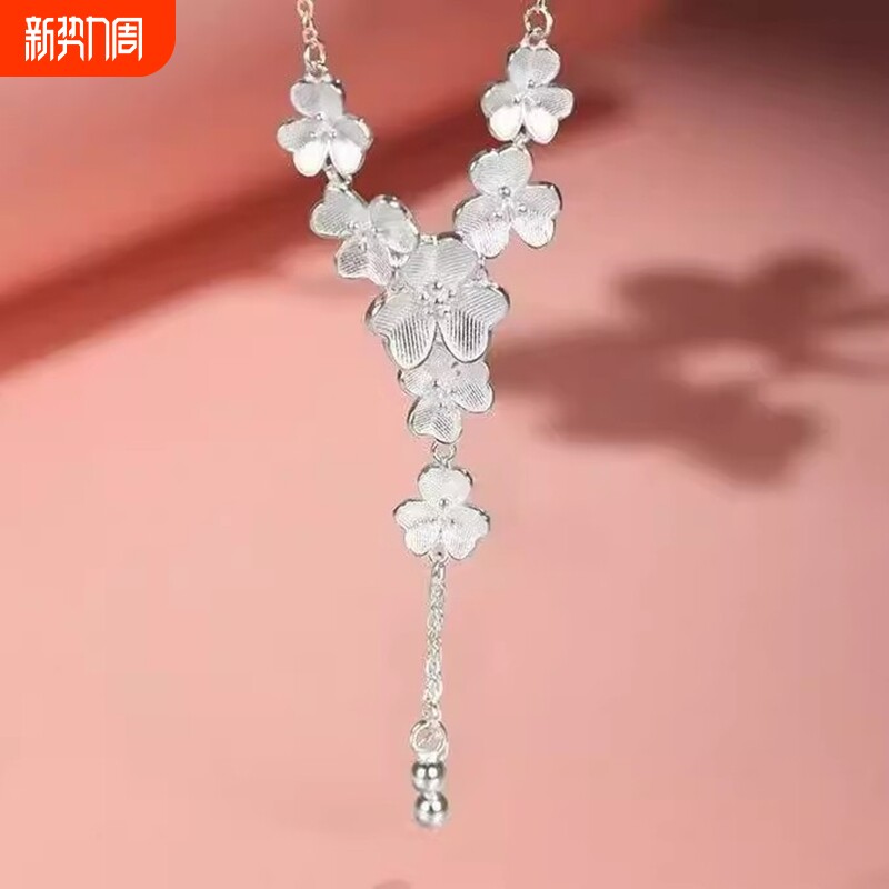 999纯银高级花团锦簇项链精致纯银流苏锁骨繁花似锦民族礼物