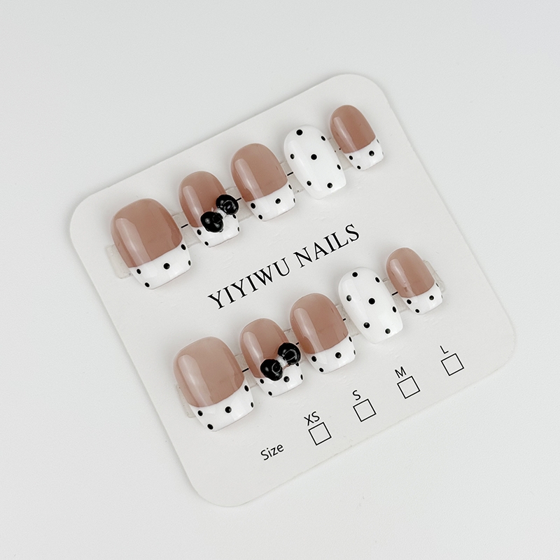 纯手工小众甜美风波点穿戴甲奶茶色显白法式美甲甲片多尺寸可选
