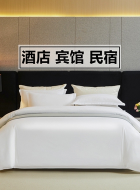 五星级酒店四件套宾馆民宿床品布草纯白色被套床单被芯床笠三件套