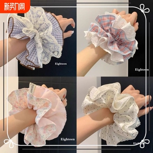 波点温柔到丸子头发饰缎面蕾丝法式 碎花 黑色三件 格纹 韩系发圈