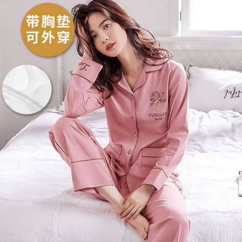 长袖女翻领睡衣秋冬季可外穿新款带胸垫防凸点宽松韩版家居服套装,女士内衣/男士内衣/家居服,睡衣/家居服套装,淘宝优惠券,粉丝福利购,淘宝优惠卷