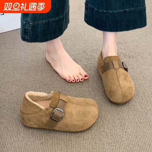 厚底内增高两穿勃肯鞋女款2025新款秋冬季加绒加厚保暖棉鞋子女鞋