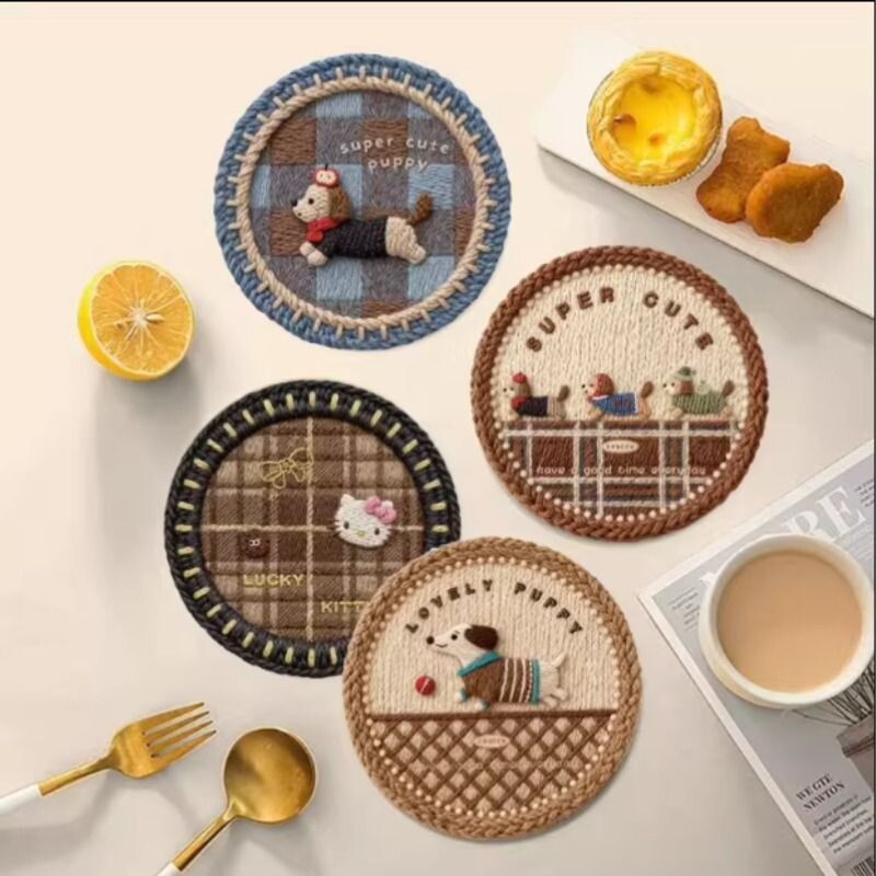 INS风手工编织纹路立体效果编织纹路隔热杯垫餐垫锅垫桌垫防烫
