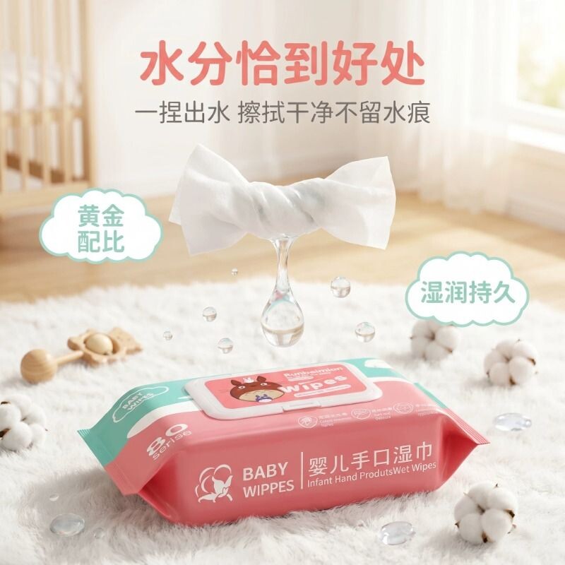 湿巾80抽纯水配方加厚抽取式家庭装护肤柔肤湿纸巾实惠装大包