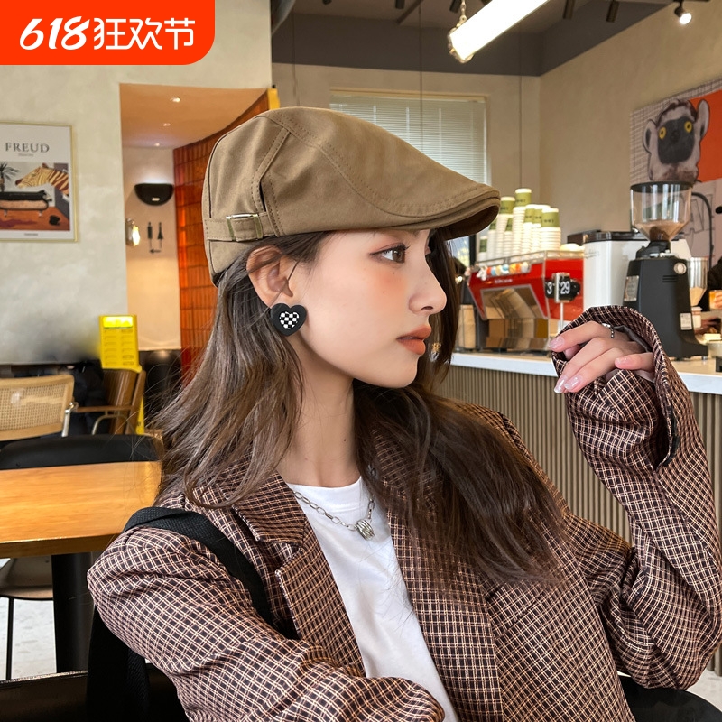 反戴贝雷帽子女夏季日系鸭舌帽复古前进帽男春夏薄款画家秋天报童