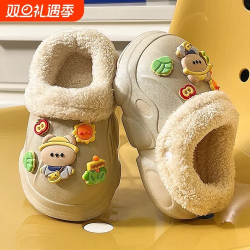 小童棉拖鞋冬季儿童家居鞋宝宝棉鞋包跟幼儿女童室内毛毛拖鞋秋冬