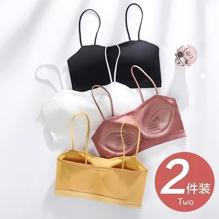 美背内衣女一体杯吊带抹胸运动背心式文胸罩夏季白色聚拢黑色固定