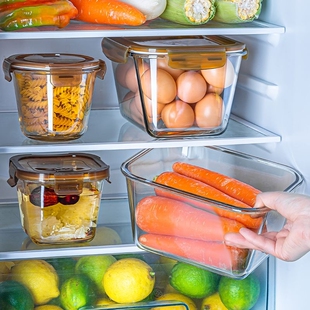 大容量玻璃保鲜盒带盖冰箱收纳整理盒食品级密封盒泡菜水果储物盒