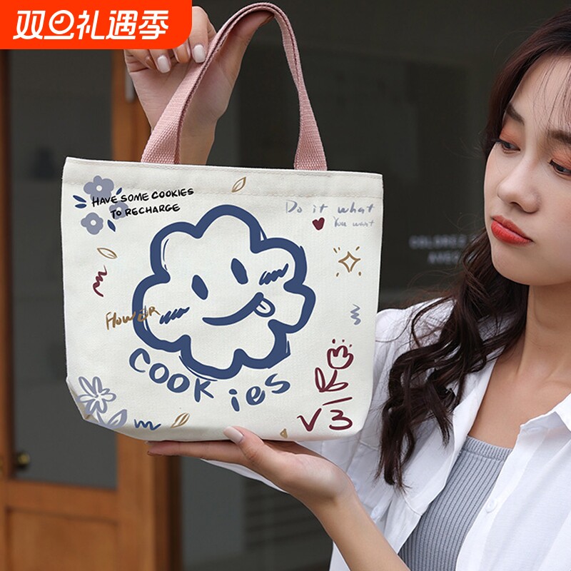 手提包女2024迷你帆布包包学生新款手拎小布袋休闲秋冬上班便当袋