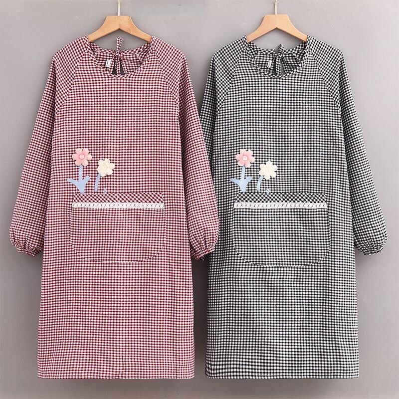 加厚棉布小花长袖罩衣围裙家用厨房做饭女时尚上班防污耐脏工作服