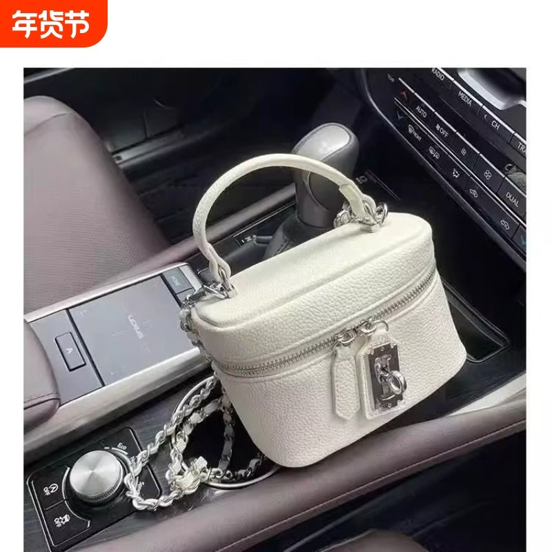 盒子口红包2026新款荔枝纹包包链条手提包斜挎小方包黑色白色肩包