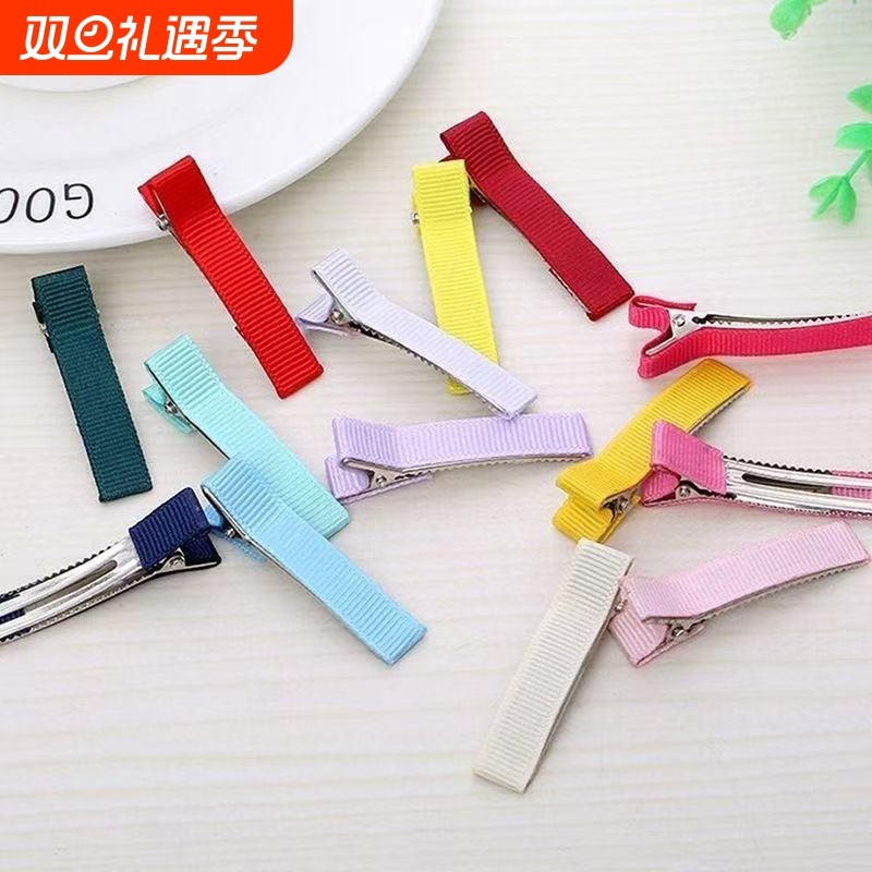 半包鸭嘴夹饰品长款织带水滴夹条纹糖果色发饰发卡手工diy材料
