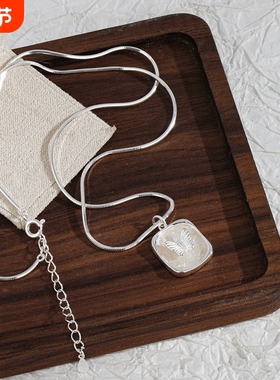 s925纯银方形油画滴胶项链女士韩国韩版蝴蝶蛇骨毛衣链精致高级感