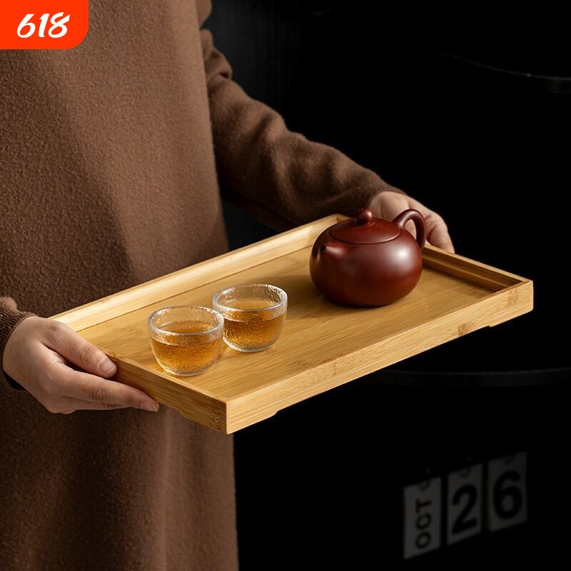 竹木托盘茶盘日式家用水杯盘长方形木制糖果盘酒店餐厅茶具烧烤盘