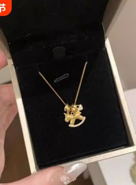 旋转木马铜钱项链2025新款古法金色满钻爱心跑环锁骨链女闺蜜朋友