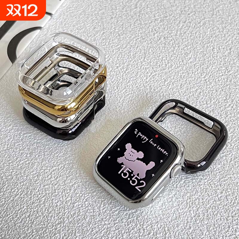 适用applewatch10保护壳s9苹果手表Ultra电镀半包软壳iwatch8/7/6/5/4边框表壳SE防摔TPU耐磨49透明壳42/46mm