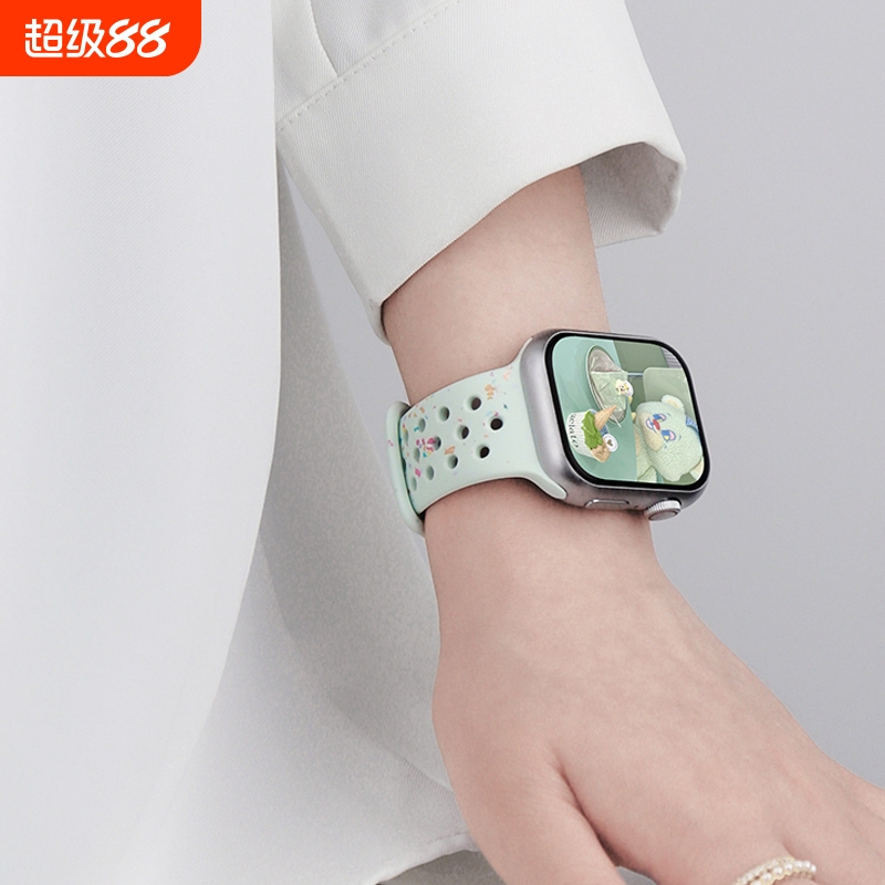 适用applewatch9表带苹果S10手表iwatch8液态硅胶ultra彩屑腕带透明