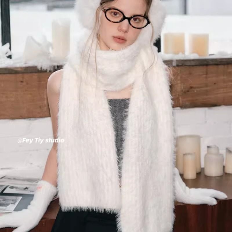 FeyTiy 小雪人氛围感加大加长毛毛保暖围巾耳罩女士礼物手套秋